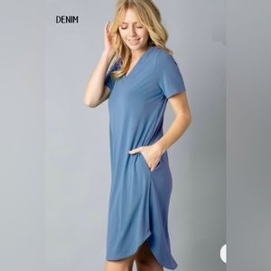 Womens Comfy V- Neck Pocket dress -Denim color- size l